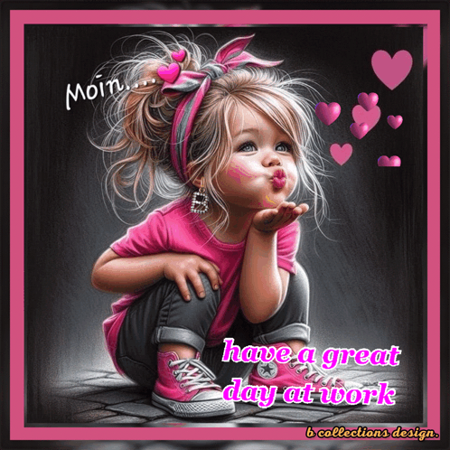 A Girl Blowing A Kiss With The Words Have A Great Day At Work GIF