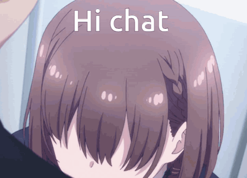 A Girl Covering Her Face With Her Hands And The Words Hi Chat Above Her Head GIF
