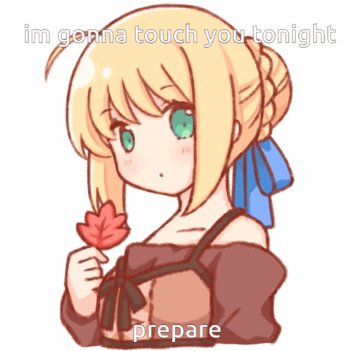 A Girl Holding A Maple Leaf With The Words Im Gonna Touch You Tonight Prepare Below Her GIF