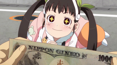 A Girl Holding A Nippon Ginko 1000 Bill GIF