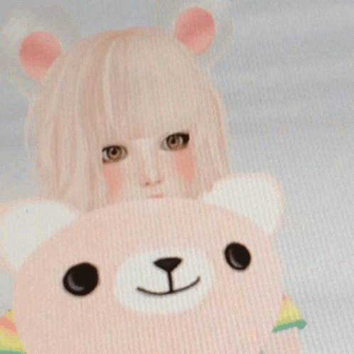 A Girl Holding A Pink Teddy Bear With A Smile On Its Face GIF