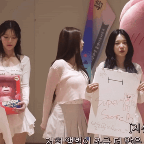 A Girl Holding A Sign That Says Super Sonic Bear GIF