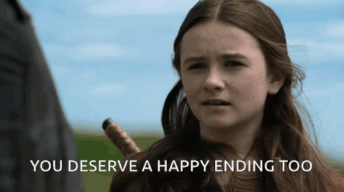 A Girl Holding A Sword With The Words You Deserve A Happy Ending Too Below Her GIF