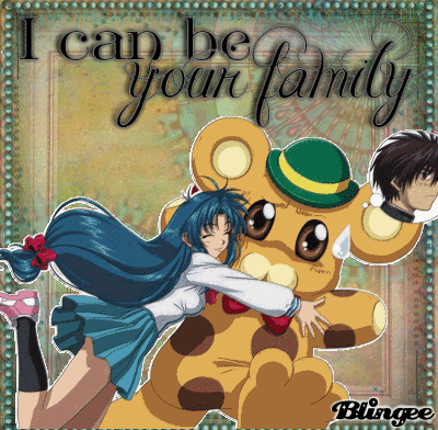 A Girl Hugging A Teddy Bear With The Words " I Can Be Your Family " GIF
