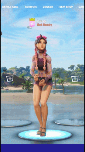 A Girl In A Bikini Is Dancing In A Video Game With The Name Jaucey Not Ready At The Top GIF
