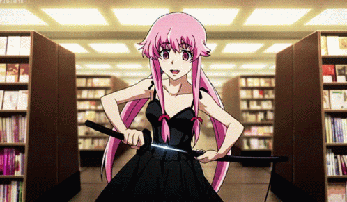A Girl In A Black Dress Is Holding A Sword GIF