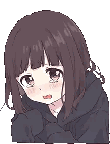 a girl in a black hoodie is crying and making a funny face .