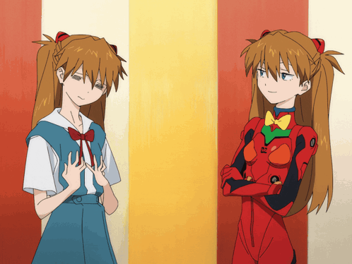 Girls In Blue And Red Dresses Standing GIF