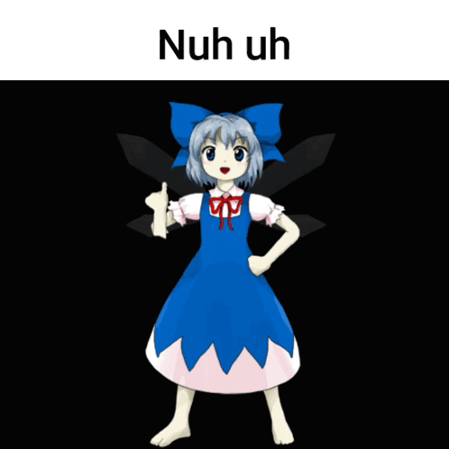 A Girl In A Blue Dress Giving A Thumbs Up With The Words Nuh Uh Below Her GIF