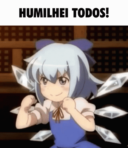 A Girl In A Blue Dress Is Flexing Her Muscles And Says Humilhei Todos . GIF