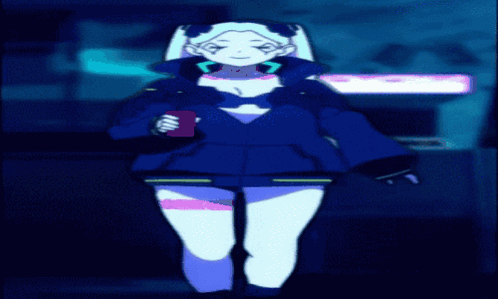 A Girl In A Blue Jacket Is Holding A Cup In Her Hand GIF