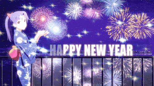 Girl In Blue Kimono Watching Fireworks GIF