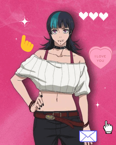A Girl In A Crop Top With A Pink Heart That Says I Love You GIF