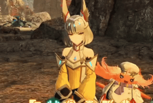A Girl In A Fox Costume Is Standing Next To A Stuffed Animal GIF