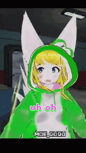 A Girl In A Green Hoodie Says Uh Oh Moe Quidj GIF