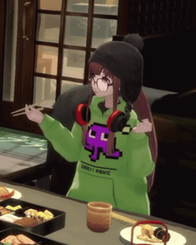 A Girl In A Green Hoodie That Says Ghost Panic GIF