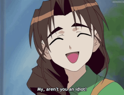 A Girl In A Green Shirt Says " My Aren T You An Idiot " GIF