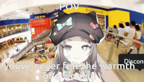 A Girl In A Hat Is Standing In Front Of A Ikea Store GIF