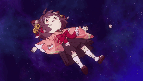 A Girl In A Kimono Is Floating In The Air GIF