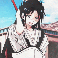 A Girl In A Kimono Is Holding A Stick In Her Hand GIF