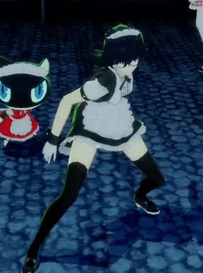 A Girl In A Maid Costume Is Standing Next To A Cat GIF