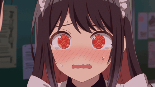 A Girl In A Maid Outfit Has A Spiral In Her Eye GIF