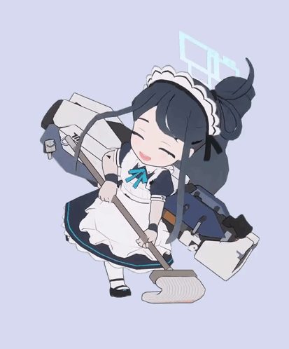 A Girl In A Maid Outfit Is Holding A Broom And Smiling GIF