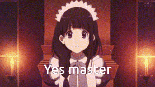 A Girl In A Maid Outfit With The Words Yes Master Written On The Bottom GIF