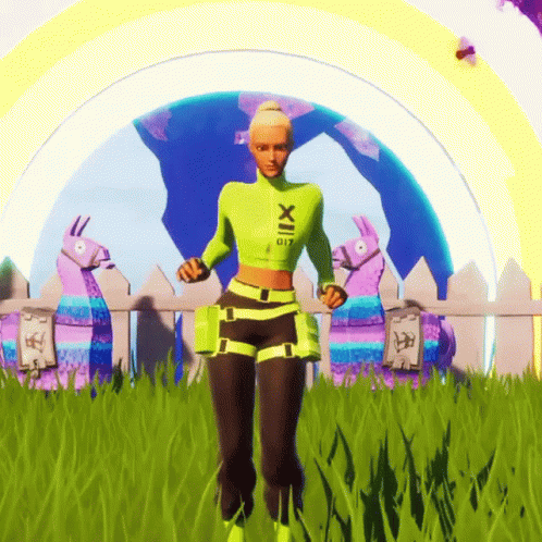 A Girl In A Neon Green Outfit With The Letters Xii On It GIF
