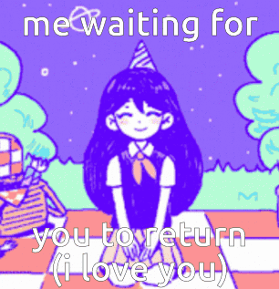 A Girl In A Party Hat Is Sitting At A Table And Waiting For You To Return . GIF