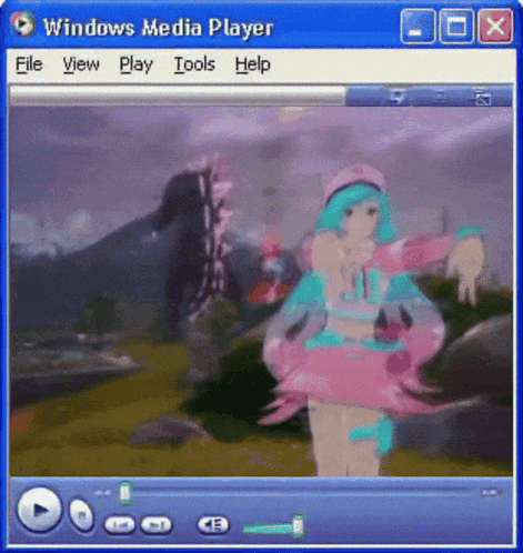 A Girl In A Pink And Blue Outfit Is Playing A Video Game In A Windows Media Player GIF