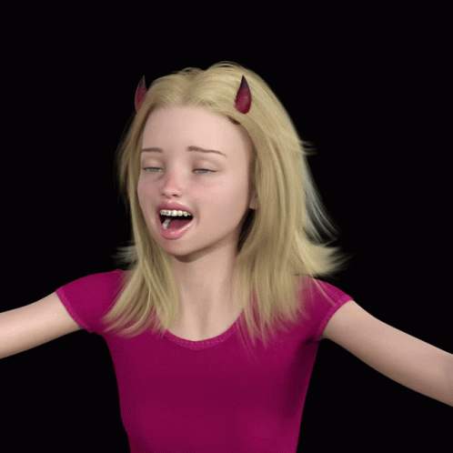 A Girl In A Pink Crop Top With Horns On Her Head GIF