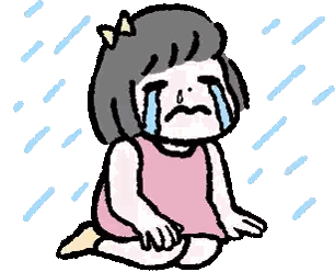 a girl in a pink dress is crying while sitting in the rain