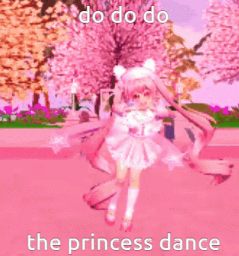 A Girl In A Pink Dress Is Dancing In Front Of A Cherry Blossom Tree In A Video Game . GIF