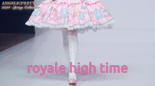 A Girl In A Pink Dress Is Holding A Teddy Bear And The Words Royale High Time Are On The Bottom GIF