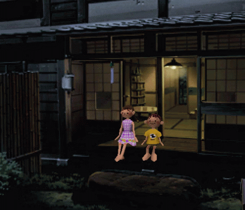 A Girl In A Pink Dress Is Standing Next To A Boy In A Yellow Shirt GIF