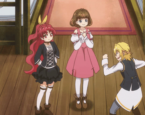 A Girl In A Pink Dress Is Standing Next To Two Other Girls GIF