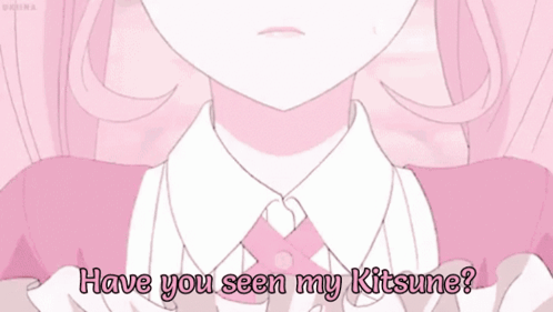 A Girl In A Pink Dress With The Words Have You Seen My Kitsune GIF