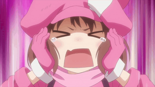 A Girl In A Pink Hat And Gloves Is Crying GIF