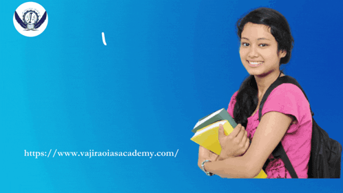 A Girl In A Pink Shirt Is Holding A Book In Front Of A Blue Background GIF