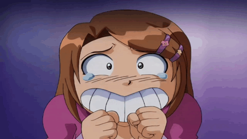 A Girl In A Pink Shirt Is Making A Funny Face With Her Mouth Open GIF