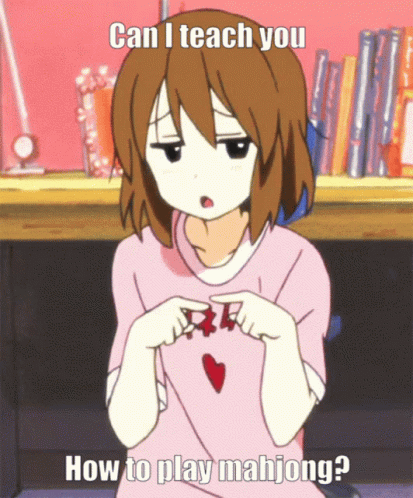A Girl In A Pink Shirt With A Heart On It Is Asking How To Play Mahjong GIF