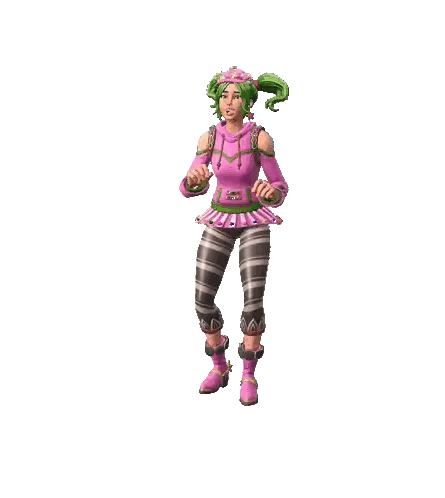a girl in a pink top and striped pants is standing with her arms outstretched