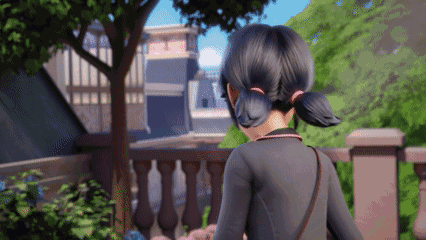 A Girl In A Ponytail Is Standing On A Balcony Looking At The City . GIF