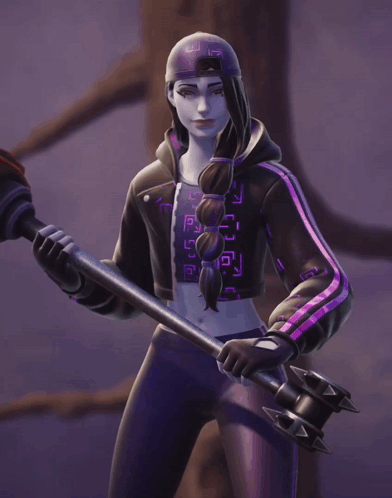 A Girl In A Purple And Black Outfit With The Letter A On The Front GIF