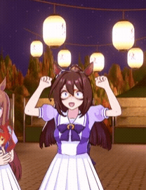 A Girl In A Purple And White Dress Is Standing Next To Another Girl In A Red Dress GIF