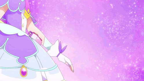 A Girl In A Purple And White Dress With A Purple Pendant GIF