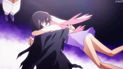 A Girl In A Purple Dress Is Being Held By A Man In A Black Cape With The Name Jospy8 On The Bottom Right GIF