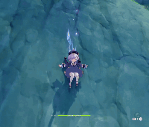 A Girl In A Purple Dress Is Floating In The Water And Has A Lv 90 GIF
