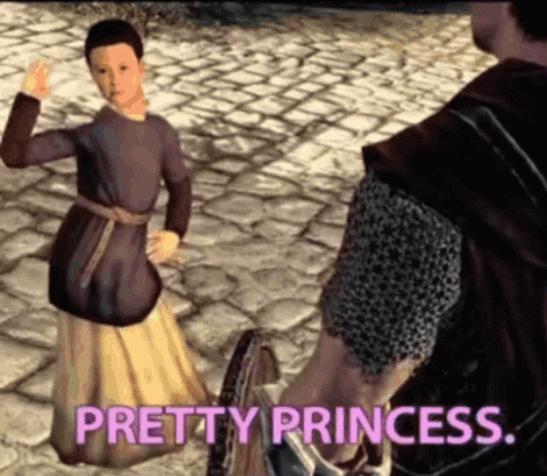 A Girl In A Purple Dress Is Standing Next To A Man And The Words Pretty Princess GIF